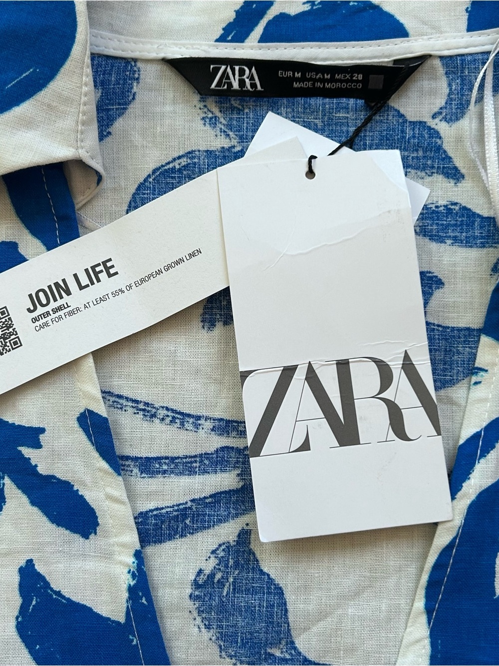 ZARA Linen Blend Floral Wrap Dress Medium NWT Blue White Tropical Abstract Mini - Picture 7 of 10